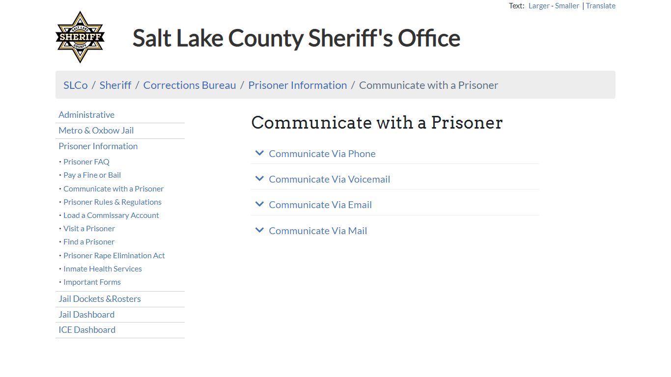 Communicate with a Prisoner - Sheriff | SLCo - Salt Lake County, Utah